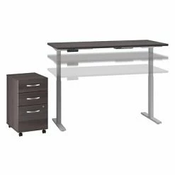Cheap ✔️ Sit & Stand Desks Bush Business Furniture Move 60 Series 27''-47'' Adjustable Standing Desk W/ Storage, Storm Gray/Cool Gray Metallic (M6S011SGSU) 😉