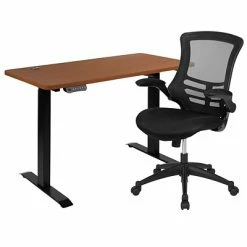 Flash Sale 🛒 Sit & Stand Desks Flash Furniture Electric 27"H - 44"H Adjustable Standing Black Desk With Black Mesh Task Office Chair, Mahogany (BNBLX5STDR) 👍