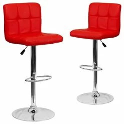 Top 10 ❤️ Height-Adjustable Tables Flash Furniture Contemporary Vinyl Adjustable Height Barstool With Back, Red, 2-Pieces (2DS810MODREDGG) 🔔