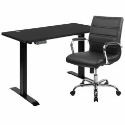 Best Sale 🎉 Sit & Stand Desks Flash Furniture Electric 27"H - 44"H Adjustable Standing Desk With Mid-Back Black Executive Office Chair, Black (BLN20462286BK) ❤️