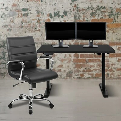 Best Sale ๐ Sit & Stand Desks Flash Furniture Electric 27"H - 44"H Adjustable Standing Desk With Mid-Back Black Executive Office Chair, Black (BLN20462286BK) โค๏ธ 4 Best Sale ๐ Sit & Stand Desks Flash Furniture Electric 27"H - 44"H Adjustable Standing Desk With Mid-Back Black Executive Office Chair, Black (BLN20462286BK) โค๏ธ - Image 2