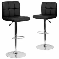 Buy 🥰 Height-Adjustable Tables Flash Furniture Contemporary Vinyl Adjustable Height Barstool With Back, Black, 2-Pieces (2DS810MODBKGG) 🌟