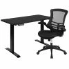 Budget ⌛ Sit & Stand Desks Flash Furniture Electric 27"H - 44"H Adjustable Standing Desk With Black Mesh Task Office Chair, Black (BNBLX5STDBK) 🧨