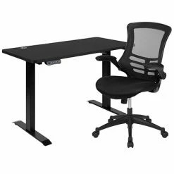 Budget ⌛ Sit & Stand Desks Flash Furniture Electric 27"H - 44"H Adjustable Standing Desk With Black Mesh Task Office Chair, Black (BNBLX5STDBK) 🧨
