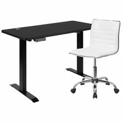 Flash Sale 🔥 Sit & Stand Desks Flash Furniture Electric 27"H - 44"H Adjustable Standing Desk With Armless White Task Office Chair, Black (BLN2046512BBKWH) 🎁