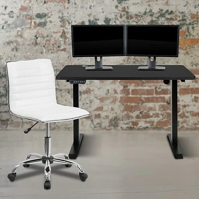 Flash Sale ๐ฅ Sit & Stand Desks Flash Furniture Electric 27"H - 44"H Adjustable Standing Desk With Armless White Task Office Chair, Black (BLN2046512BBKWH) ๐ 4 Flash Sale ๐ฅ Sit & Stand Desks Flash Furniture Electric 27"H - 44"H Adjustable Standing Desk With Armless White Task Office Chair, Black (BLN2046512BBKWH) ๐ - Image 2