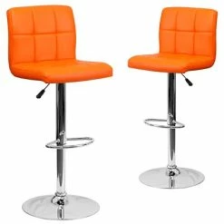 Best Sale 🧨 Height-Adjustable Tables Flash Furniture Contemporary Vinyl Adjustable Height Barstool With Back, Orange, 2-Pieces (2DS810MODORGGG) 🎉