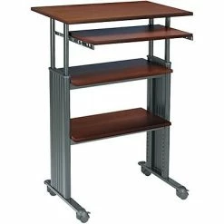 Cheapest ❤️ Sit & Stand Desks Safco® Adjustable-Height Stand-Up Workstations; Cherry/Black ⭐
