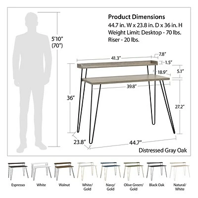 Promo ๐ Office Desks Ameriwood Home Haven Retro 45"W Desk With Riser, Distressed Gray Oak (9881096COM) ๐ 7 Promo ๐ Office Desks Ameriwood Home Haven Retro 45"W Desk With Riser, Distressed Gray Oak (9881096COM) ๐ - Image 5