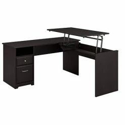 Outlet 😍 Sit & Stand Desks Bush Furniture Cabot 36"-42"H 3 Position L Shaped Sit To Stand Desk, Espresso Oak (CAB043EPO) 😉