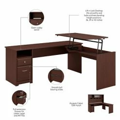 Best deal 🤩 Sit & Stand Desks Bush Furniture Cabot 36"-42"H 3 Position L Shaped Sit To Stand Desk, Harvest Cherry (CAB050HVC) 🥰 -Desk Riser Store unnamed file 1991