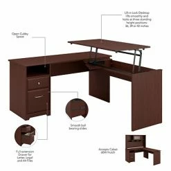 Best deal 🛒 Sit & Stand Desks Bush Furniture Cabot 36"-42"H 3 Position L Shaped Sit To Stand Desk, Harvest Cherry (CAB043HVC) 🔥 -Desk Riser Store unnamed file 2005
