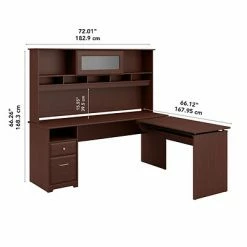 Best Sale 🎁 Sit & Stand Desks Bush Furniture Cabot 36"-42"H 3 Position L Shaped Sit To Stand Desk With Hutch, Harvest Cherry (CAB052HVC) 🥰 -Desk Riser Store unnamed file 2032