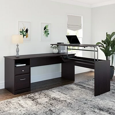 Discount 🤩 Sit & Stand Desks Bush Furniture Cabot 36"-42"H 3 Position L Shaped Sit To Stand Desk, Espresso Oak (CAB050EPO) ✔️ 4 Discount 🤩 Sit & Stand Desks Bush Furniture Cabot 36"-42"H 3 Position L Shaped Sit To Stand Desk, Espresso Oak (CAB050EPO) ✔️ - Image 2