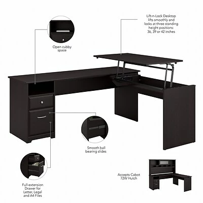 Discount 🤩 Sit & Stand Desks Bush Furniture Cabot 36"-42"H 3 Position L Shaped Sit To Stand Desk, Espresso Oak (CAB050EPO) ✔️ 5 Discount 🤩 Sit & Stand Desks Bush Furniture Cabot 36"-42"H 3 Position L Shaped Sit To Stand Desk, Espresso Oak (CAB050EPO) ✔️ - Image 3
