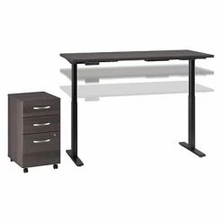 Best deal 🔔 Sit & Stand Desks Bush Business Furniture Move 60 Series 27''-47'' Adjustable Standing Desk W/ Storage, Storm Gray/Black Powder 🧥 Coat (M6S006SGSU) 🔔