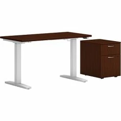 Budget 👍 Sit & Stand Desks HON Mod 60"W Adjustable Standing Desk With Mobile Storage, Traditional Mahogany (HLPLRW6024CHATBFTM1) 🌟