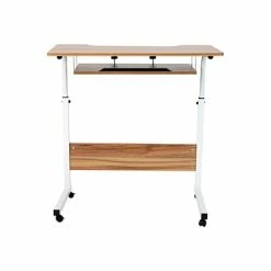 Best deal 🎁 Sit & Stand Desks Mind Reader 28"-33" Steel/Particleboard Adjustable Desk, Brown/White (OBRJUSTLG-BRN) 🎉