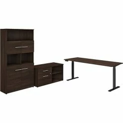 Brand new ✔️ Sit & Stand Desks Bush Business Furniture Office 500 27"-47" Adjustable Desk With Storage And Bookcase, Black Walnut (OF5006BWSU) 🌟