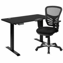 Top 10 ⭐ Sit & Stand Desks Flash Furniture Electric 27"H - 44"H Adjustable Standing Desk With Black Mesh Executive Office Chair, Black (BLN20460001BK) ✨
