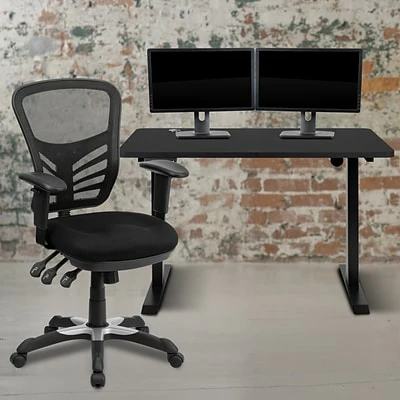 Top 10 ⭐ Sit & Stand Desks Flash Furniture Electric 27"H - 44"H Adjustable Standing Desk With Black Mesh Executive Office Chair, Black (BLN20460001BK) ✨ 4 Top 10 ⭐ Sit & Stand Desks Flash Furniture Electric 27"H - 44"H Adjustable Standing Desk With Black Mesh Executive Office Chair, Black (BLN20460001BK) ✨ - Image 2