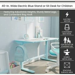 Deals 😉 Office Desks Hanover 22"- 35" Stand Or Sit Adjustable Electric Desk For Children For School And Crafts, Electric Blue, HCR001DSK-BLU 👍 -Desk Riser Store unnamed file 2615