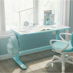 Deals 😉 Office Desks Hanover 22"- 35" Stand Or Sit Adjustable Electric Desk For Children For School And Crafts, Electric Blue, HCR001DSK-BLU 👍 -Desk Riser Store unnamed file 2616