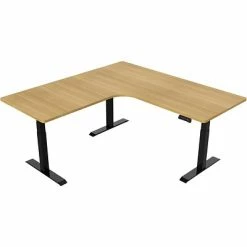 Best reviews of 🔥 Office Desks Hanover 23"- 48" Adjustable Sit Or Stand Electric L-Shaped Desk With Triple Motor System, Natural And Black, HSD0452-NAT1 🥰