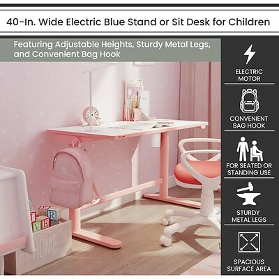 Deals 🧨 Office Desks Hanover 22"- 35" Sit Or Stand Adjustable Electric Desk For Children For School, Crafts, And Writing, Pink, HCR001DSK-PINK ❤️ 7 Deals 🧨 Office Desks Hanover 22"- 35" Sit Or Stand Adjustable Electric Desk For Children For School, Crafts, And Writing, Pink, HCR001DSK-PINK ❤️ - Image 5
