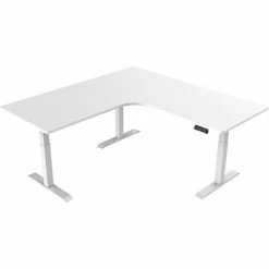 Deals 👏 Office Desks Hanover 23"- 48" Adjustable Sit Or Stand Electric L-Shaped Desk With Triple Motor System, White, HSD0452-WHT ✔️