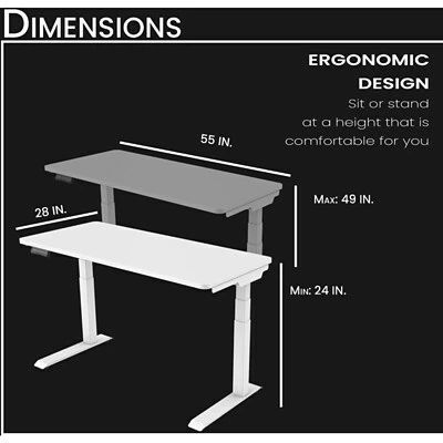 Brand new 🥰 Office Desks Hanover 24"- 49" Sit Or Stand Assembled Electric Desk With Adjustable And Programmable Heights, White, HSD0421-WHT ✨ 5 Brand new 🥰 Office Desks Hanover 24"- 49" Sit Or Stand Assembled Electric Desk With Adjustable And Programmable Heights, White, HSD0421-WHT ✨ - Image 3