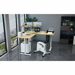 Flash Sale 👍 Office Desks Hanover 23"- 48" Sit Or Stand Electric L-Shaped Desk With Triple Motor System, Natural And White, HSD0452-NAT2 ✨ -Desk Riser Store unnamed file 2841