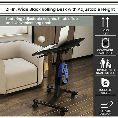 Cheap โจ Office Desks Hanover 29"- 45" Sit Or Stand Rolling Desk With Adjustable Height And Bag Hook, Black, HSD0408-BLK ๐ 4 Cheap โจ Office Desks Hanover 29"- 45" Sit Or Stand Rolling Desk With Adjustable Height And Bag Hook, Black, HSD0408-BLK ๐ - Image 2