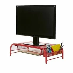 Promo 🤩 Monitor Mounts & Stands Mind Reader Metal Mesh Monitor Stand And Desk Organizer With Drawer, Desktop Monitor Stand Organizer, Red (MESHMONSTA-RED) 😀