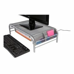 Promo ⭐ Monitor Mounts & Stands Mind Reader Metal Mesh Monitor Stand And Desk Organizer With Drawer, Monitor Riser, Silver, 2/Pack (2MESHMON-SIL) 💯 -Desk Riser Store unnamed file 311