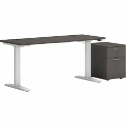 New ⌛ Sit & Stand Desks HON Mod 60"W Adjustable Standing Desk With Mobile Storage, Slate Teak (HLPLRW6024CHATBFSL1) 🌟