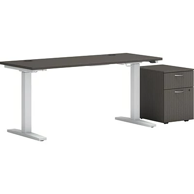 New โ Sit & Stand Desks HON Mod 60"W Adjustable Standing Desk With Mobile Storage, Slate Teak (HLPLRW6024CHATBFSL1) ๐ 3 New โ Sit & Stand Desks HON Mod 60"W Adjustable Standing Desk With Mobile Storage, Slate Teak (HLPLRW6024CHATBFSL1) ๐
