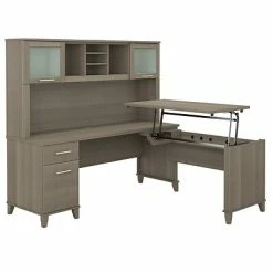 Best Pirce 🎁 Sit & Stand Desks Bush Furniture Somerset 72W 3 Position Sit To Stand L Shaped Desk With Hutch, Ash Gray (SET015AG) 👏
