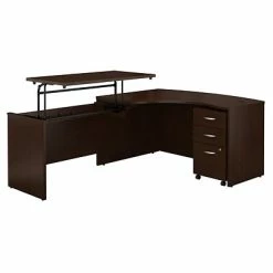 Promo ⌛ Sit & Stand Desks Bush Business Furniture Westfield 60W X 43D Left Hand 3 Position Sit To Stand L Desk W/ File Cabinet, Mocha Cherry (SRC127MRSU) 👏