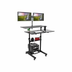 Best deal 🎁 Sit & Stand Desks Mount-It! 37" - 55" Rolling Stand-Up Desk, Black (MI-7972B) 🥰