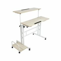 Hot Sale 🛒 Sit & Stand Desks Mind Reader 30-44"H Wood Adjustable Desk, White (SDROLLXL-WHT) 😀