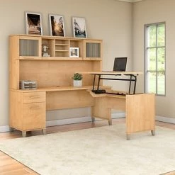 New ⭐ Sit & Stand Desks Bush Furniture Somerset 72W 3 Position Sit To Stand L Shaped Desk With Hutch, Maple Cross (SET015MC) 🎉 -Desk Riser Store unnamed file 437