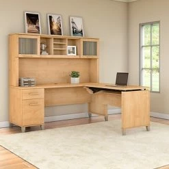 New ⭐ Sit & Stand Desks Bush Furniture Somerset 72W 3 Position Sit To Stand L Shaped Desk With Hutch, Maple Cross (SET015MC) 🎉 -Desk Riser Store unnamed file 441