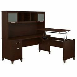 Brand new 👏 Sit & Stand Desks Bush Furniture Somerset 72W 3 Position Sit To Stand L Shaped Desk With Hutch, Mocha Cherry (SET015MR) 🎁