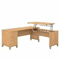 Brand new 🎉 Sit & Stand Desks Bush Furniture Somerset 72W 3 Position Sit To Stand L Shaped Desk, Maple Cross (SET014MC) ⭐