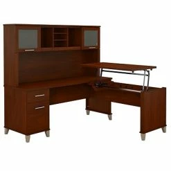 Deals 💯 Sit & Stand Desks Bush Furniture Somerset 72W 3 Position Sit To Stand L Shaped Desk With Hutch, Hansen Cherry (SET015HC) 😉