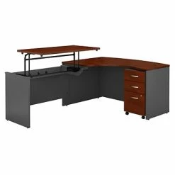 Coupon 😀 Sit & Stand Desks Bush Business Furniture Westfield 60W X 43D Left Hand 3 Position Sit To Stand L Desk W/ File Cabinet, Hansen Cherry (SRC127HCSU) 🎁