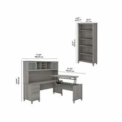 Hot Sale ✨ Sit & Stand Desks Bush Furniture Somerset 72"W 3-Position Sit To Stand L-Shaped Desk With Hutch And Bookcase, Platinum Gray (SET017PG) 💯 -Desk Riser Store unnamed file 528