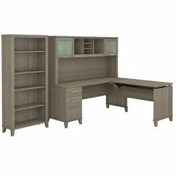 Best Pirce 🎉 Sit & Stand Desks Bush Furniture Somerset 72W 3 Position Sit To Stand L Shaped Desk With Hutch And Bookcase, Ash Gray (SET017AG) 🎉