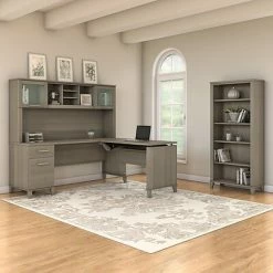 Best Pirce 🎉 Sit & Stand Desks Bush Furniture Somerset 72W 3 Position Sit To Stand L Shaped Desk With Hutch And Bookcase, Ash Gray (SET017AG) 🎉 -Desk Riser Store unnamed file 534